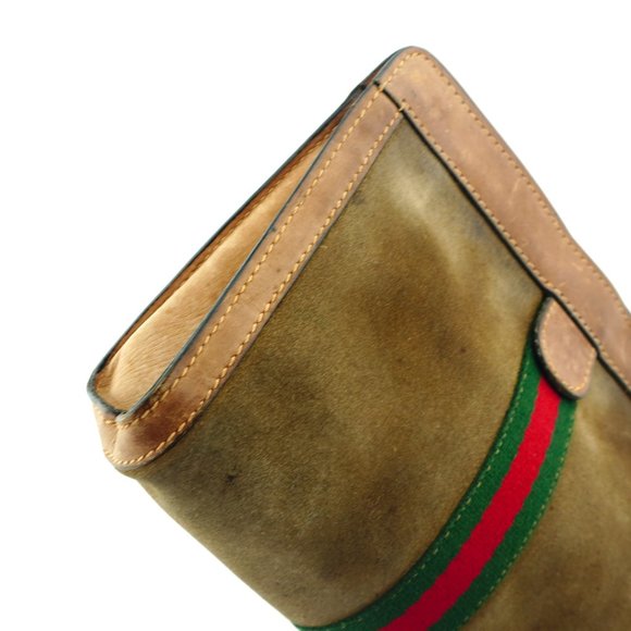 Vintage GUCCI Web Suede Leather Cosmetics Toiletry Bag Italy - Picture 2 of 8